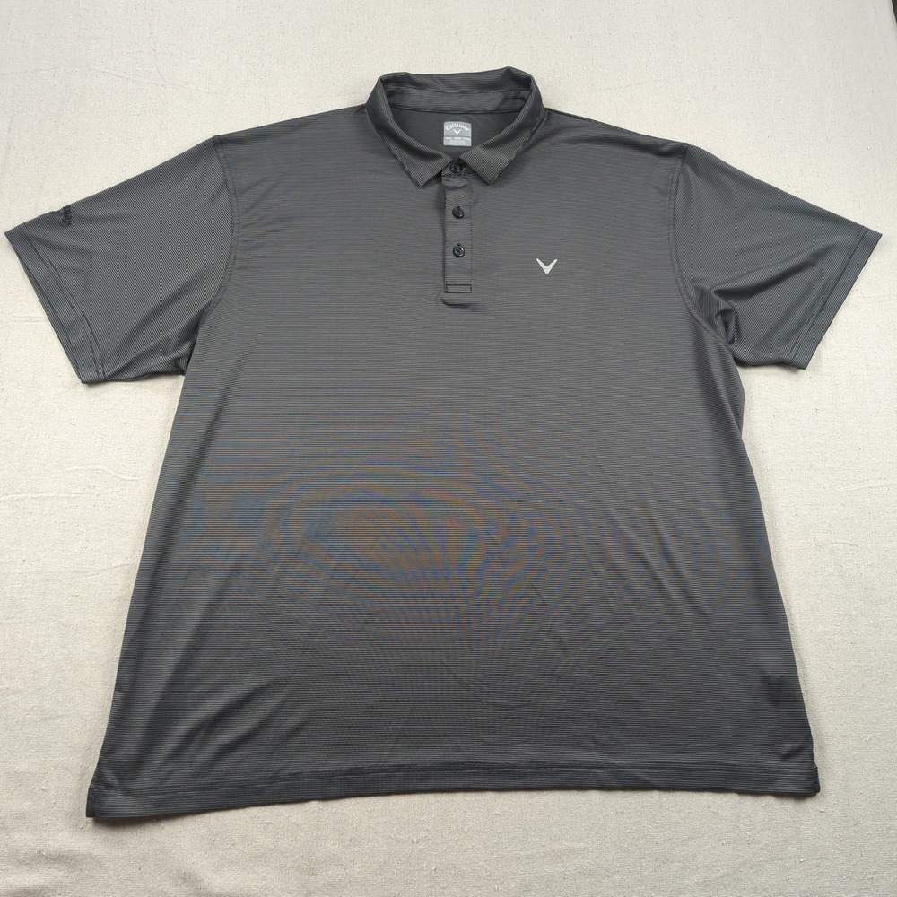 Callaway Shirt Mens 3XL Gray Striped Preformance Golf Preppy Stretch Polo